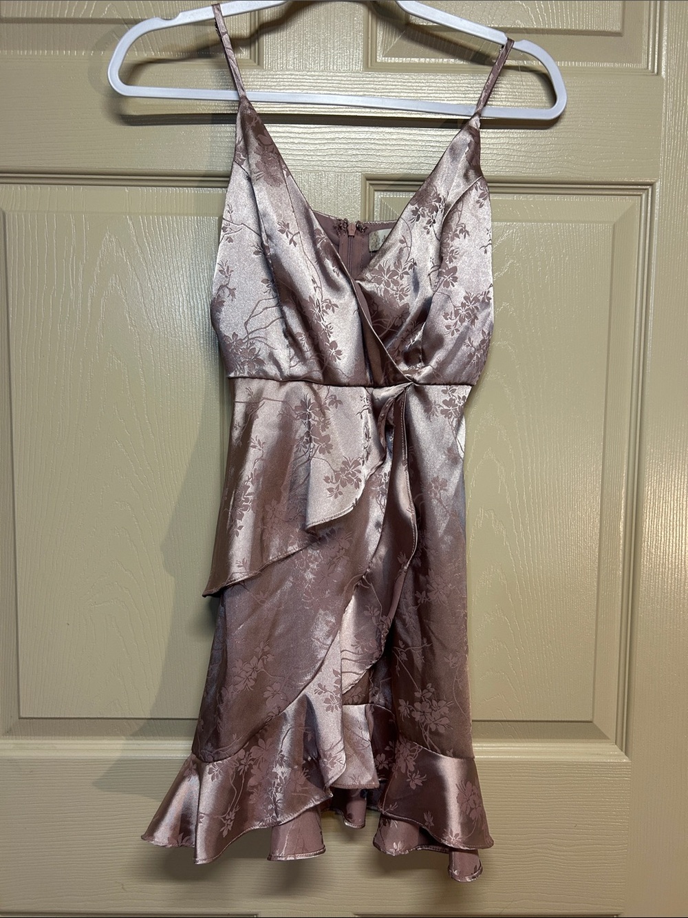 Altar'd State Satin Floral Ruffle Slip Dress - Mauve